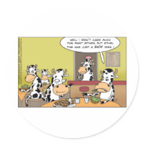 Cows Eating Steak Funny Tees Mugs Cards & Gifts Round Stickers