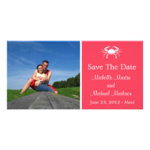 Crab Save The Date Photocard (Coral) Personalized Photo Card