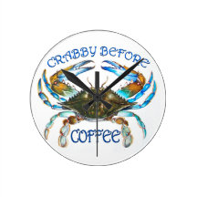 Crabby Before Coffee Clock