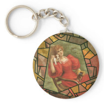 Crackle Tile - Lady in Red Key Chains