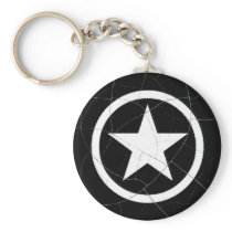 Crackled Black and White Army Star Key Chain