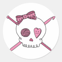 Craft Skull (Pink) Round Stickers