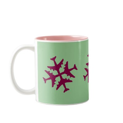 Cranberry Airplane Snowflake Mugs by cloudbunnys