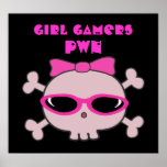 Crâne de pwn de Gamers de fille avec des lunettes  Posters