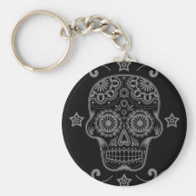 Crâne de sucrerie à fond gris porte-clefs