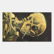 Crâne de Van Gogh avec la cigarette brûlante, art  Autocollant Rectangulaire