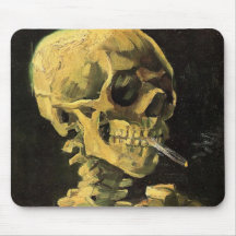 Crâne de Van Gogh avec la cigarette brûlante, art  Tapis De Souris