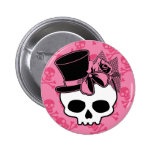 Crâne Girly avec le chapeau et l'arc rose Badges