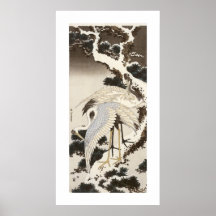 Crane on a Pine Tree Print