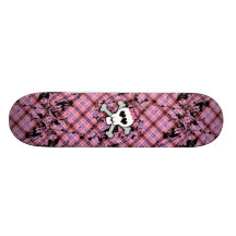 Crâne rose et os croisés avec les coeurs et l'arc skateboards cutomisables