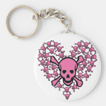 Crânes roses dans la forme de coeur porte-clefs