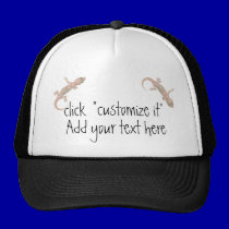 Crawling Geckos with text hats