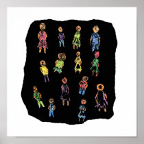 Crayon Colourful male and female figures random ag Print