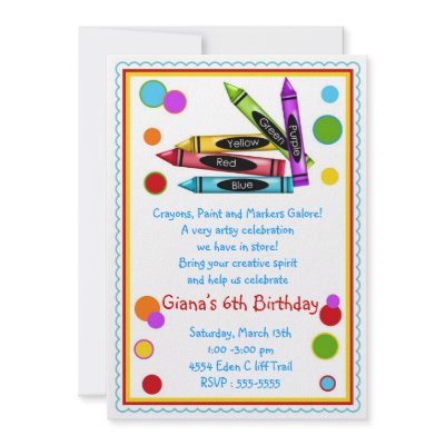 Crayons Art Paint Craft Birthday Party Invitations by LittlebeaneBoutique