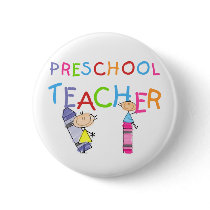 Crayons Preschool Teacher Tshirts and Gifts Pinback Buttons