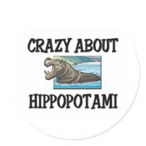 Crazy About Hippopotami Round Stickers