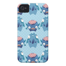 Crazy Blue Monsters Fun Creatures Gifts for Kids iPhone 4 Case-Mate Cases