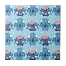 Crazy Blue Monsters Fun Creatures Gifts for Kids Tiles