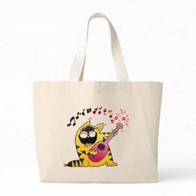 Crazy Cat Guitarist Tote Bag by Toonboy