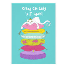Crazy cat lady funny birthday party Invites