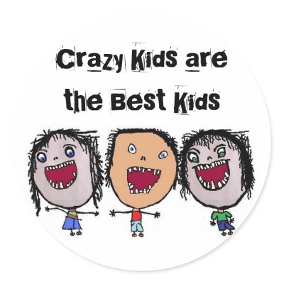 Crazy Face Cartoon Kids Round Stickers by SnakesMom