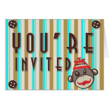 Crazy Hat Sock Monkey Party Invitation Cards