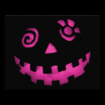 Crazy Jack O Lantern Pink Pumpkin Face invitations