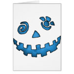 Crazy Jack O Lantern Pumpkin Face Blue Card