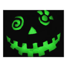 Crazy Jack O Lantern Pumpkin Face Green Invitation