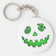 Crazy Jack O Lantern Pumpkin Face Green Keychain