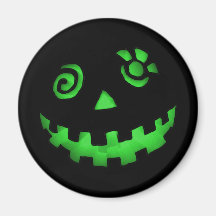 Crazy Jack O Lantern Pumpkin Face Green Refrigerator Magnets