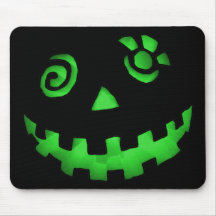 Crazy Jack O Lantern Pumpkin Face Green Mouse Pad
