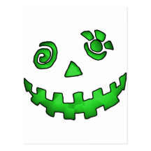 Crazy Jack O Lantern Pumpkin Face Green Post Cards