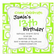 Crazy Neon Lime Green Fun Circle Square Pattern Personalized Announcement