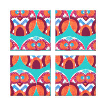 Crazy Owl Colorful Chevron Purple Orange Pink Blue Stretched Canvas Print