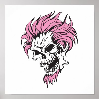 crazy pink hair skull posters by halloweenie
