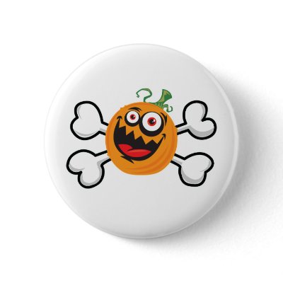 crazy pumpkin and crossbones design buttons by halloweenie