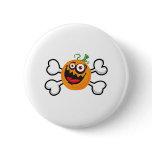 Crazy Pumpkin Skull and Crossbones Pinback Button