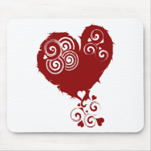 Crazy Red Swirly Heart Mouse Pads