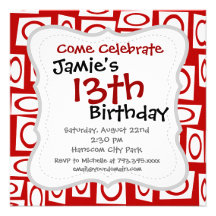 Crazy Red White Fun Circle Square Geometric Design Custom Invitation