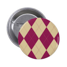 Cream and Dark Magenta Argyle Button