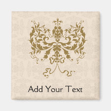 Cream and Gold Damask Fridge Magnets
