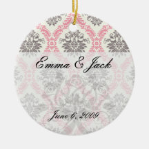 cream and grey tan damask bliss christmas ornament