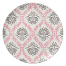 cream and grey tan damask bliss plate