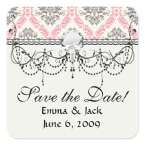 cream and grey tan damask bliss square sticker