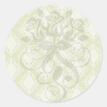 cream and olive diamond elegant damask round sticker