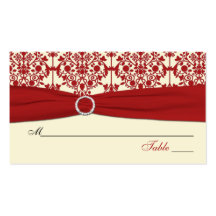 Cream and Red Damask Placecards Business Card Templates