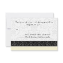 Cream Black & White Damask Wedding RSVP Reply Card