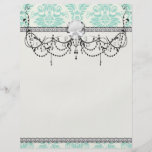 cream blue green damask pattern flyers