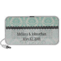 cream blue green damask wedding keepsake iPhone speaker